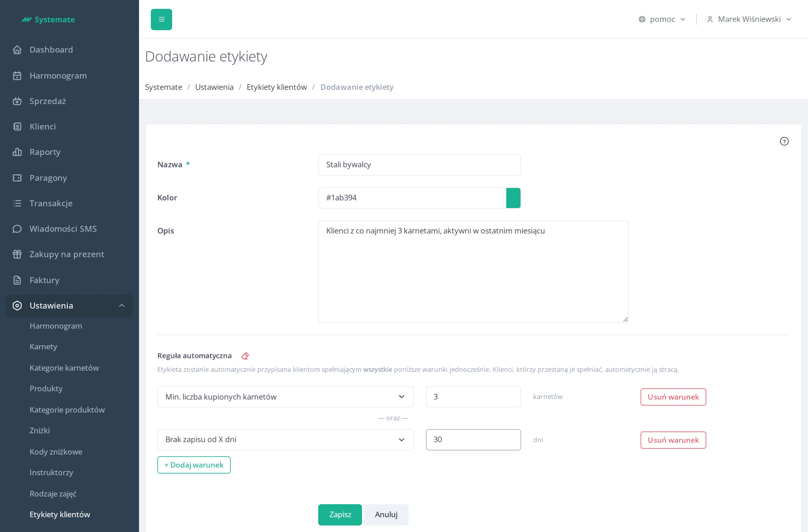 Add-tag form with a rule