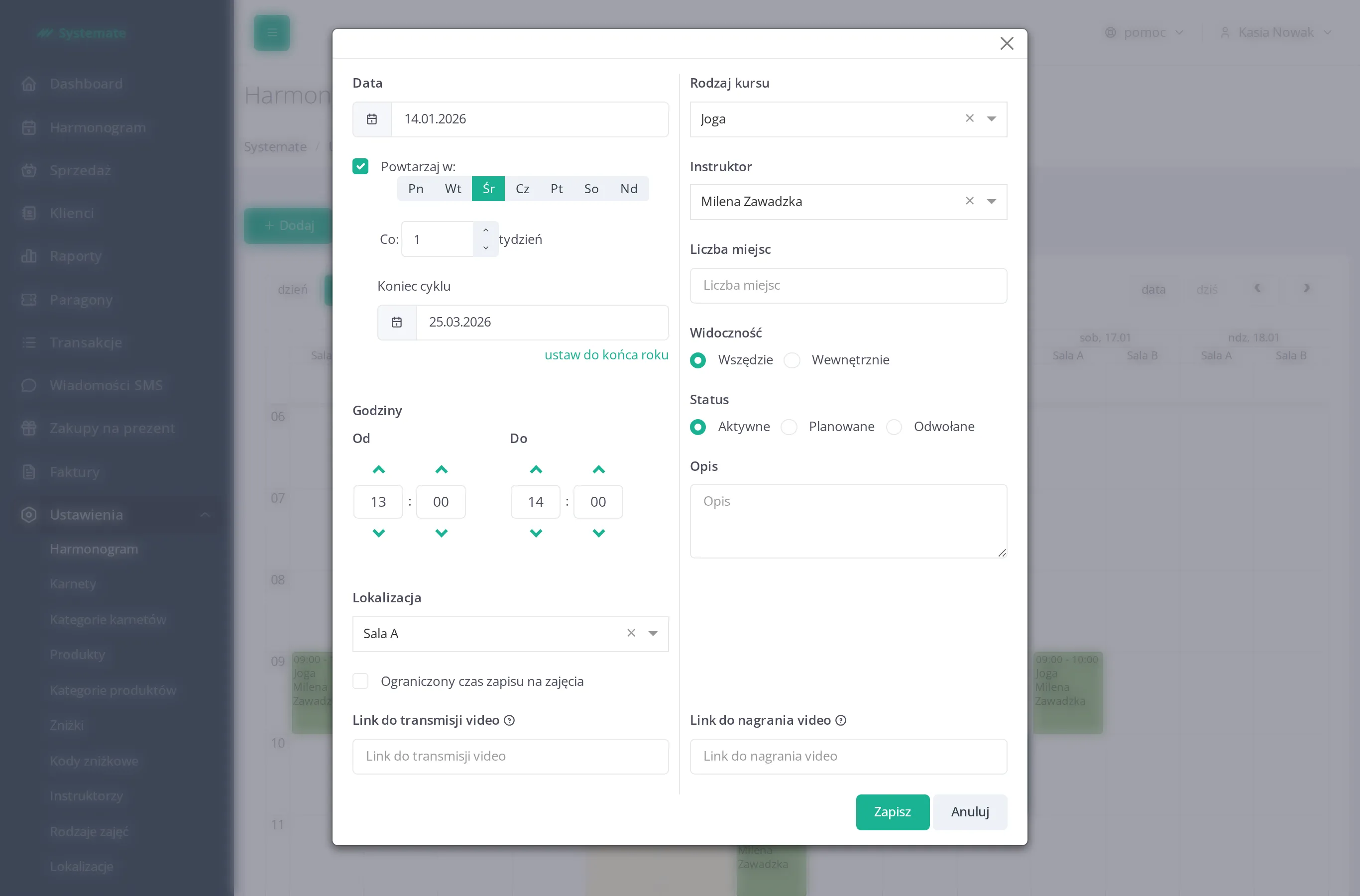 Create-cycle form for a class