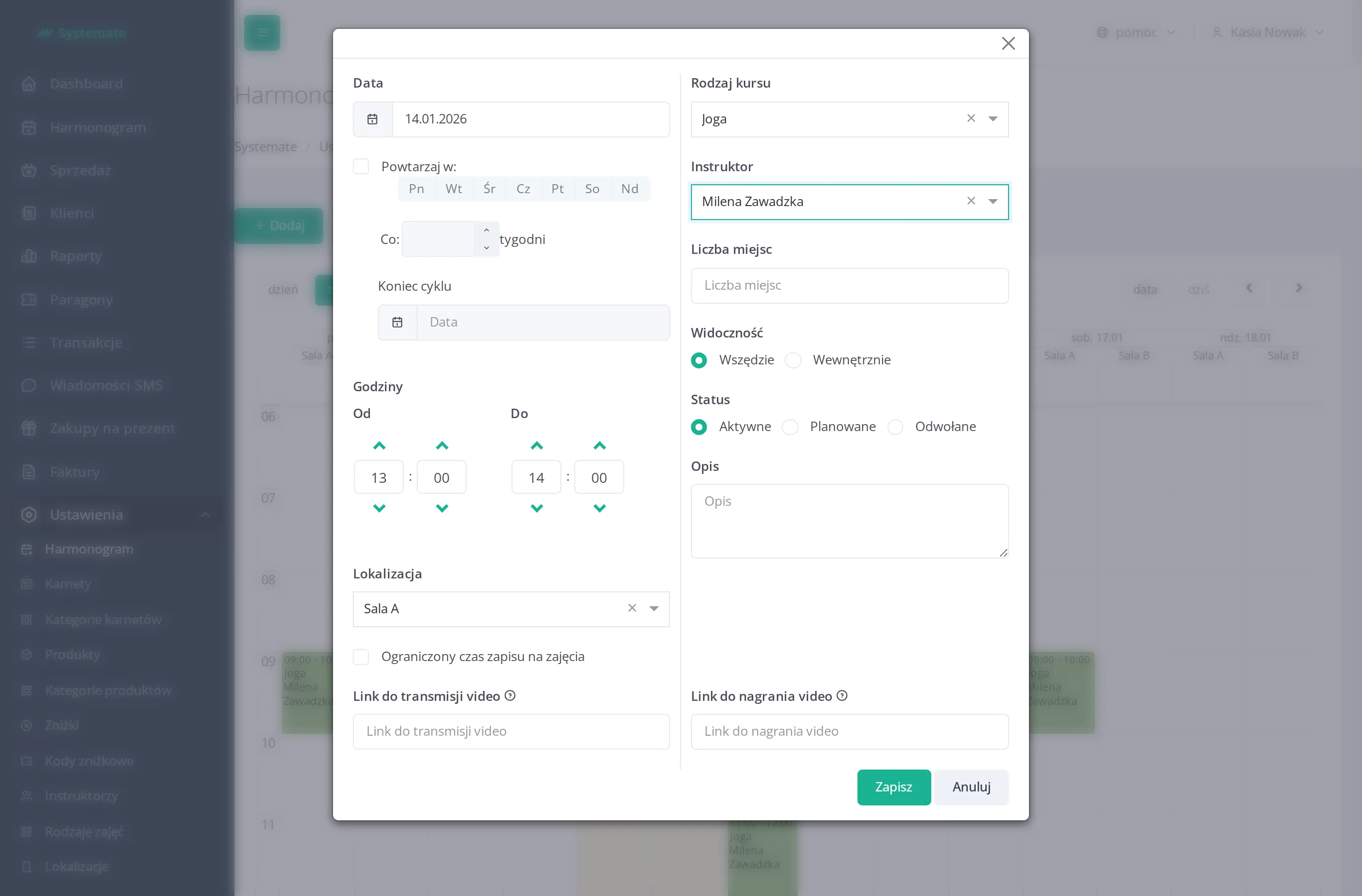 Create-class form