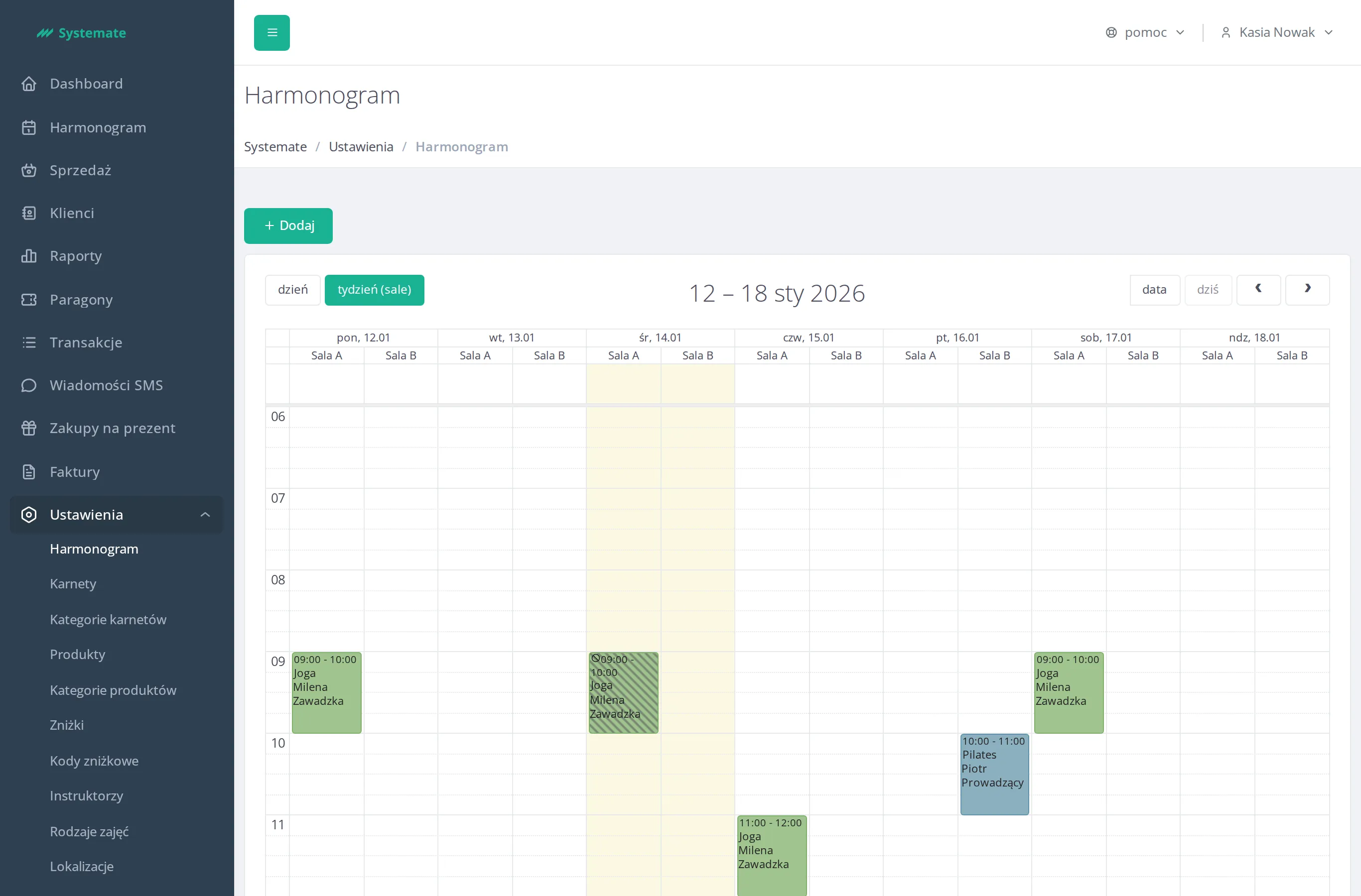 A cancelled class marked on its tile in the schedule