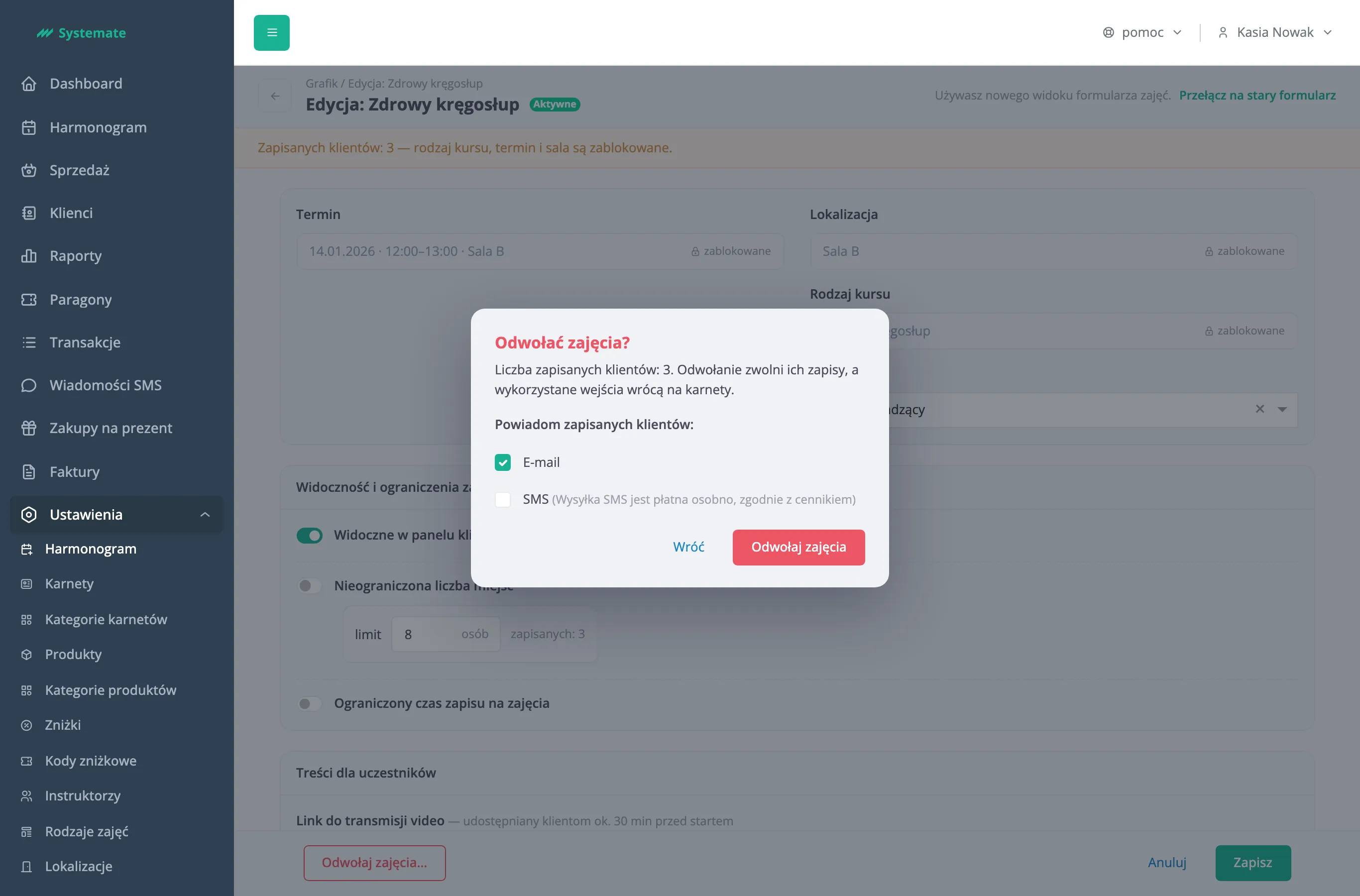 The cancellation confirmation with the number of signed-up customers and the notification channels