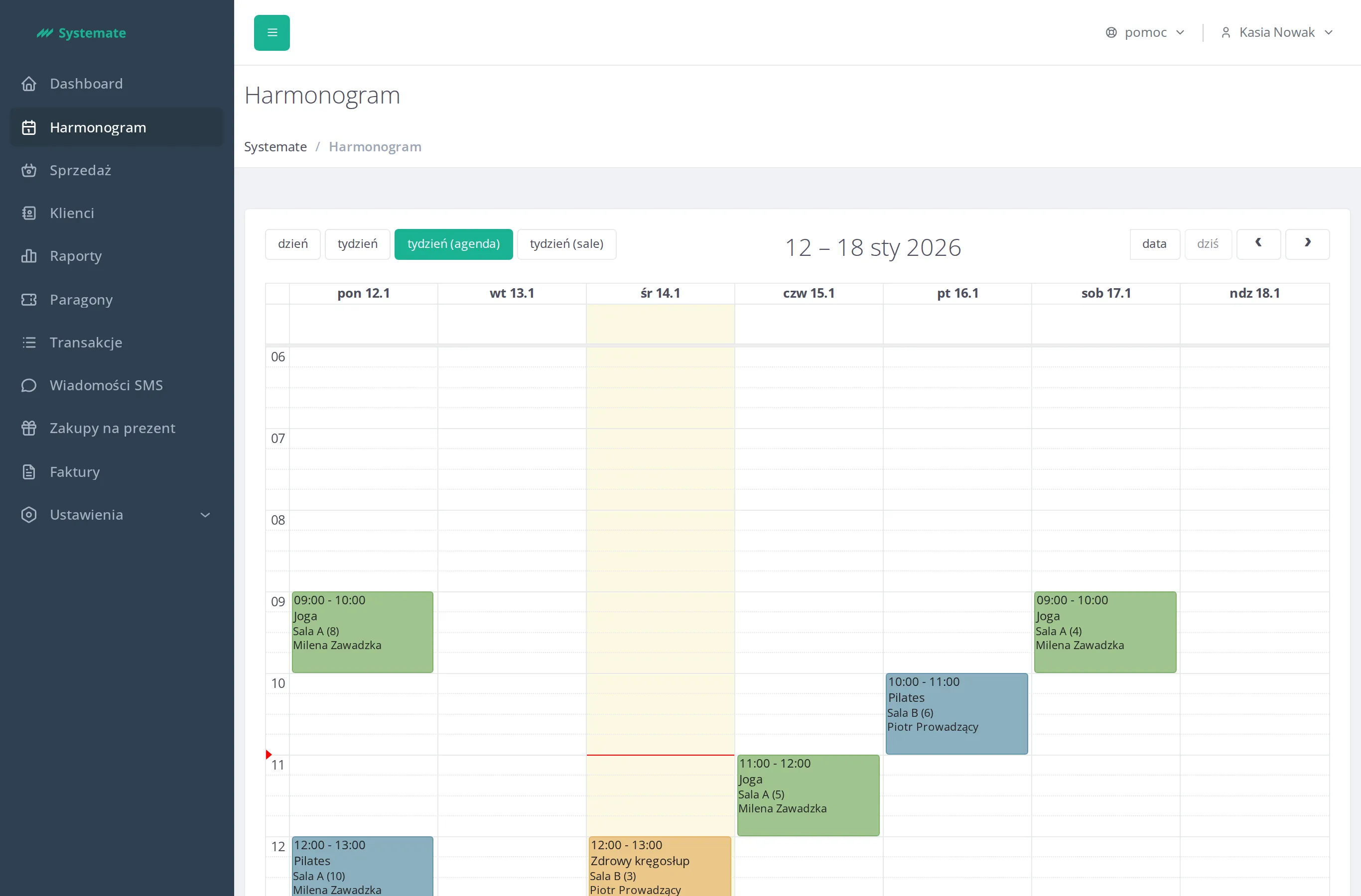 Weekly schedule in the office panel