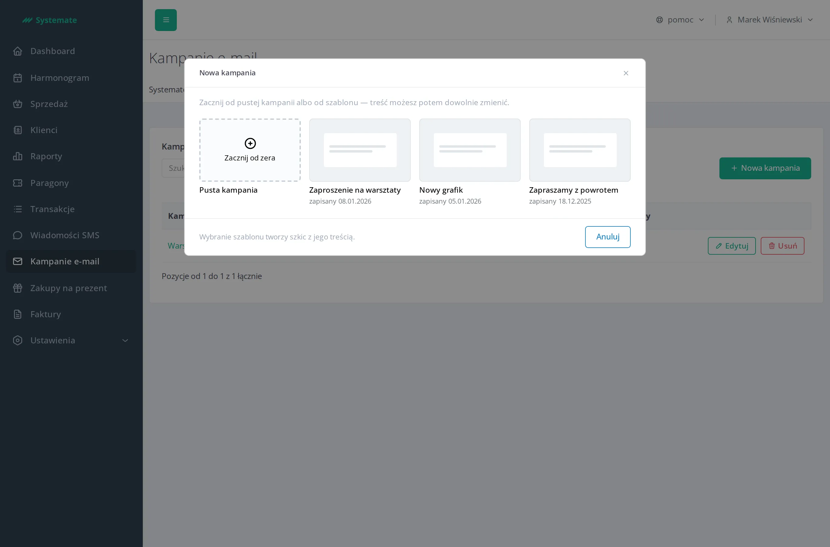 The template picker shown when creating a new campaign