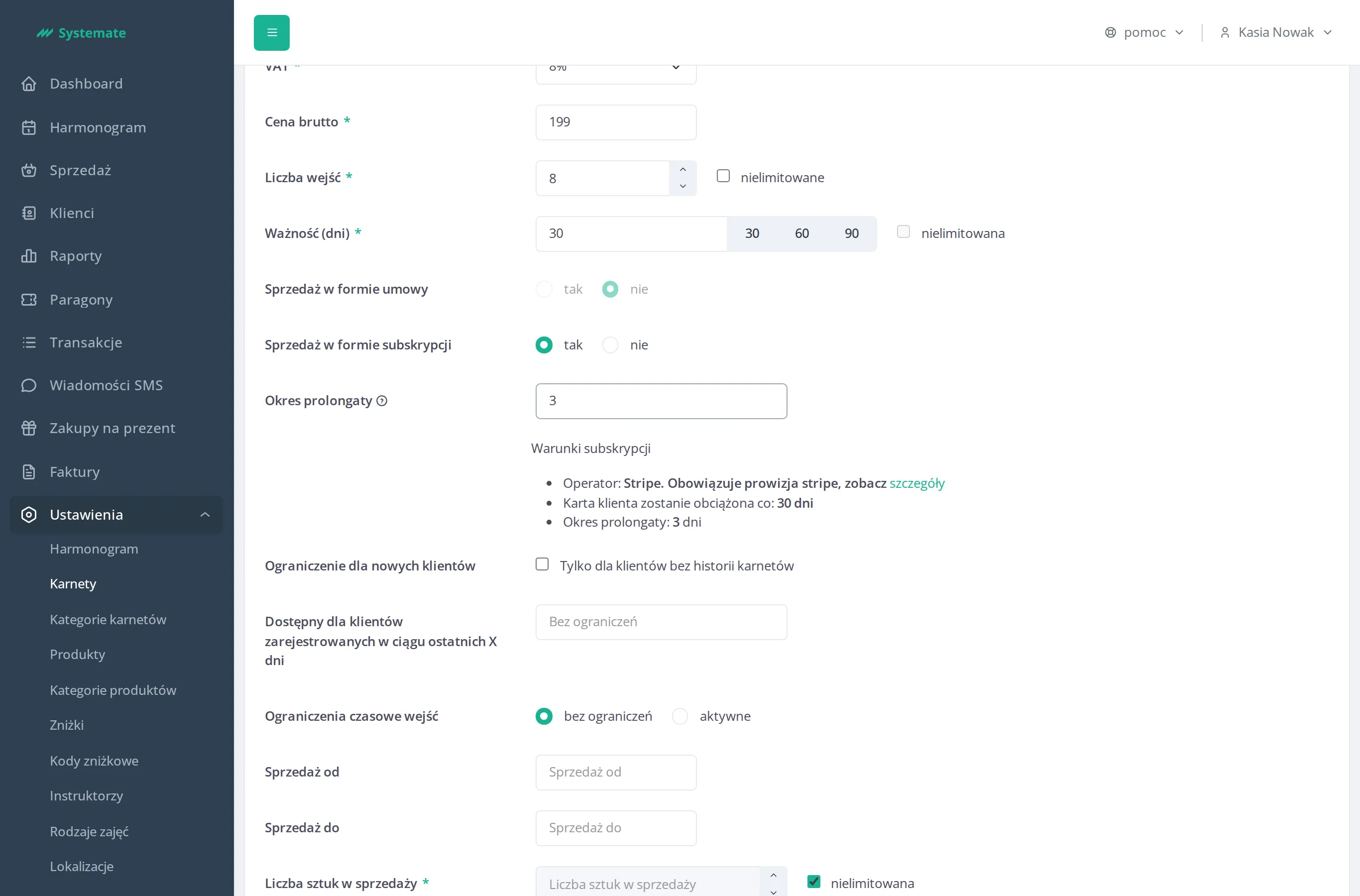 Subscription conditions summary in the pass form