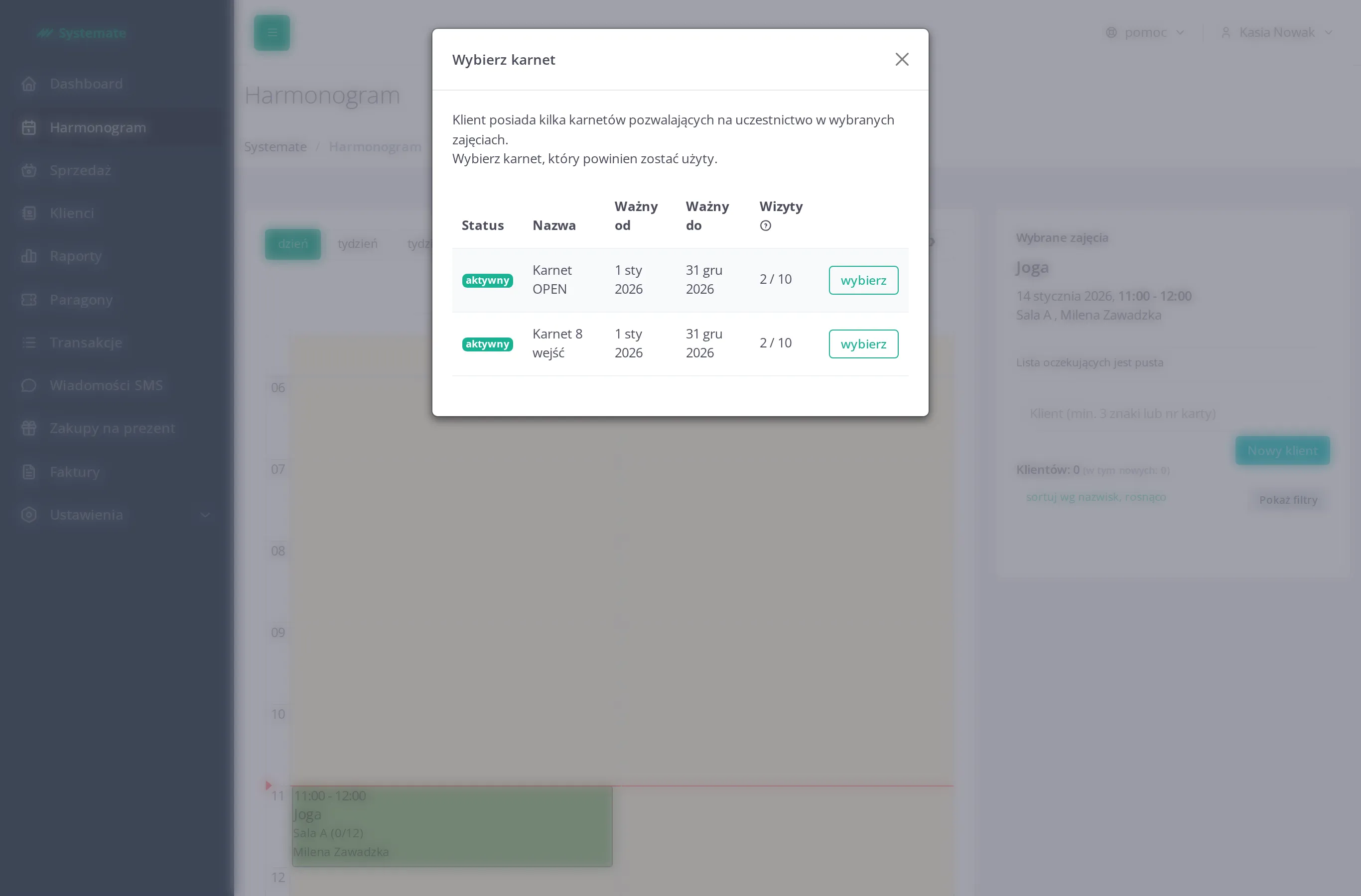 Choose-pass dialog while signing a customer up