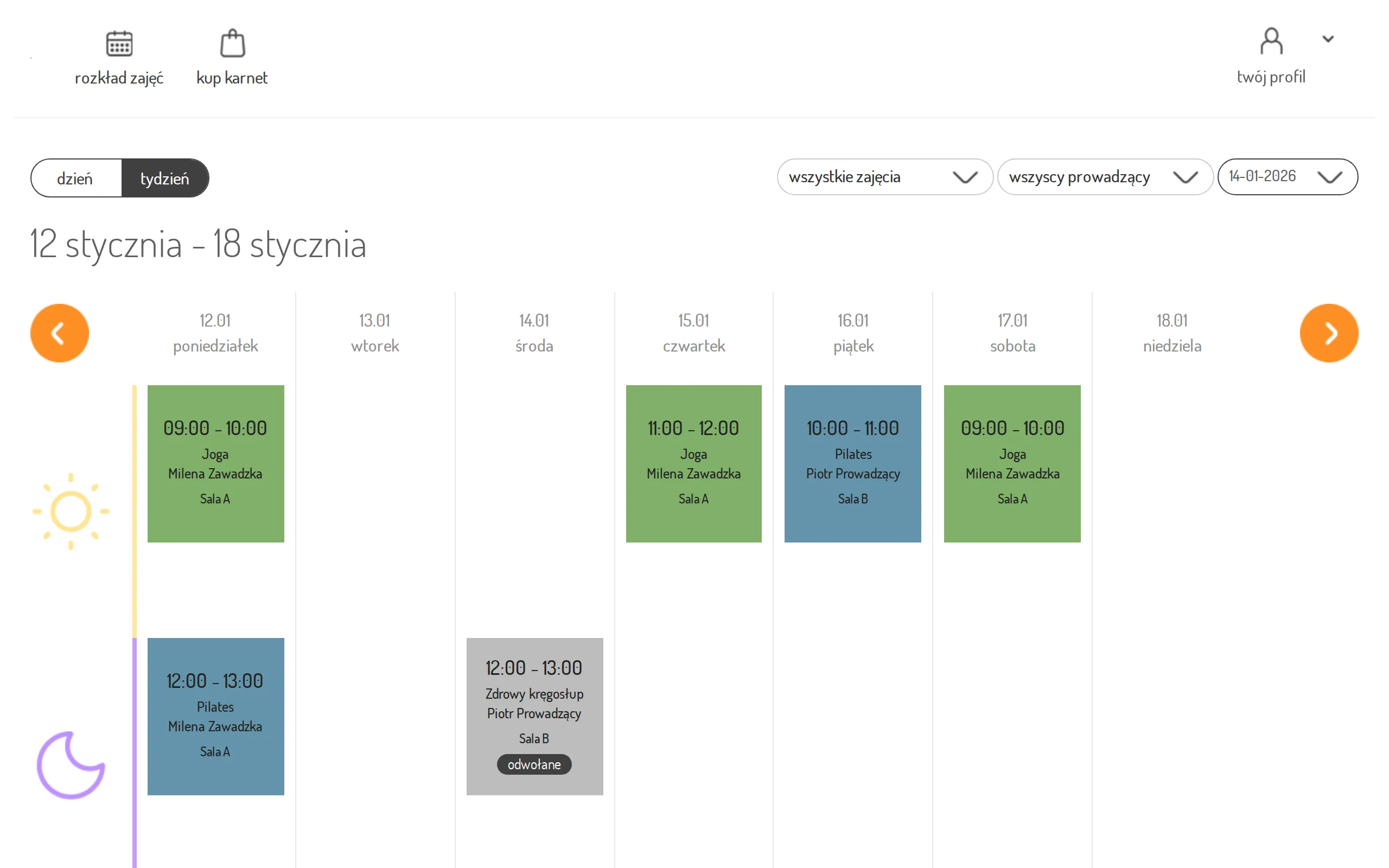 A cancelled class as customers see it in the customer panel
