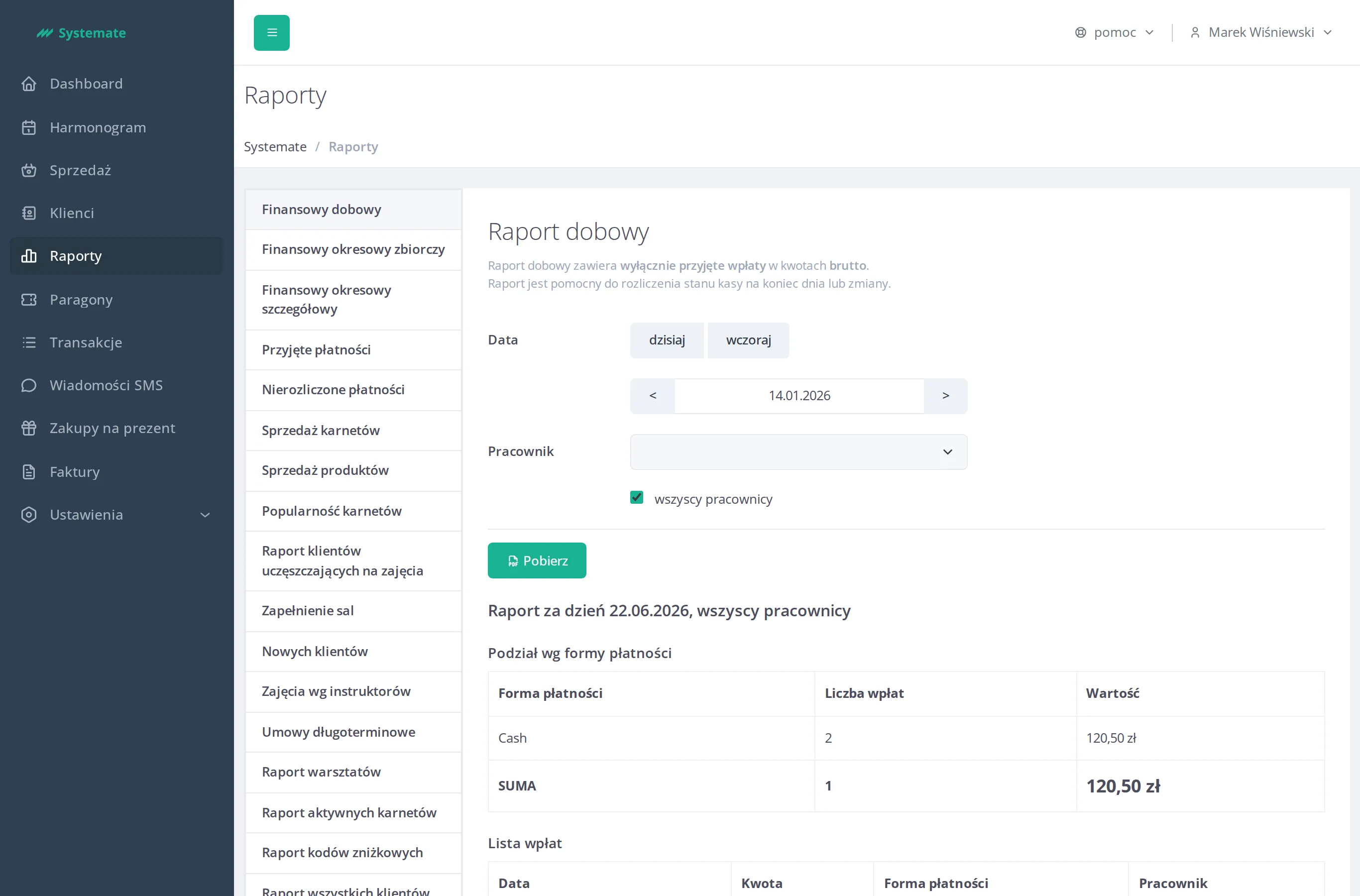 Reports view in the office panel