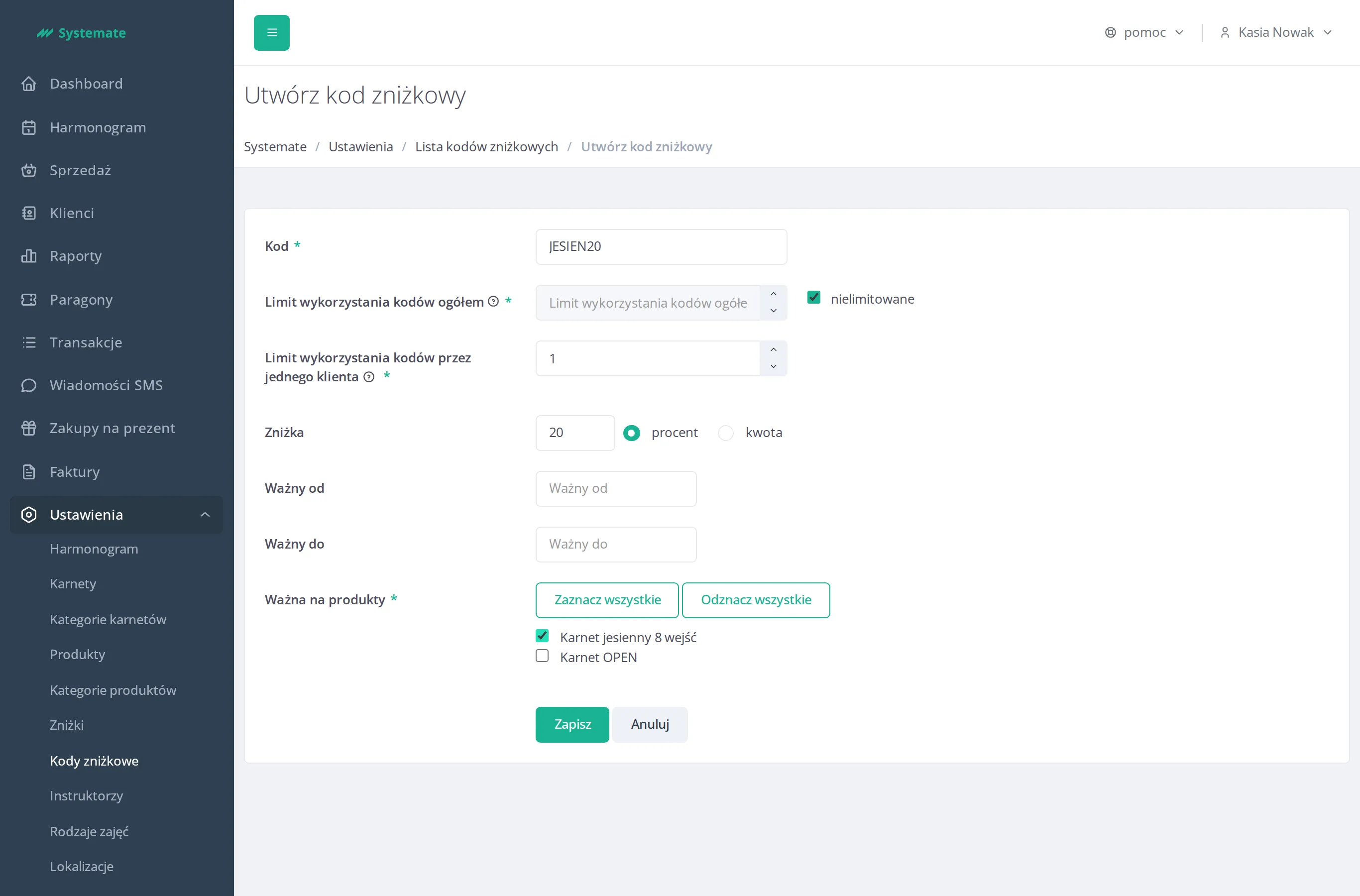Coupon creation form