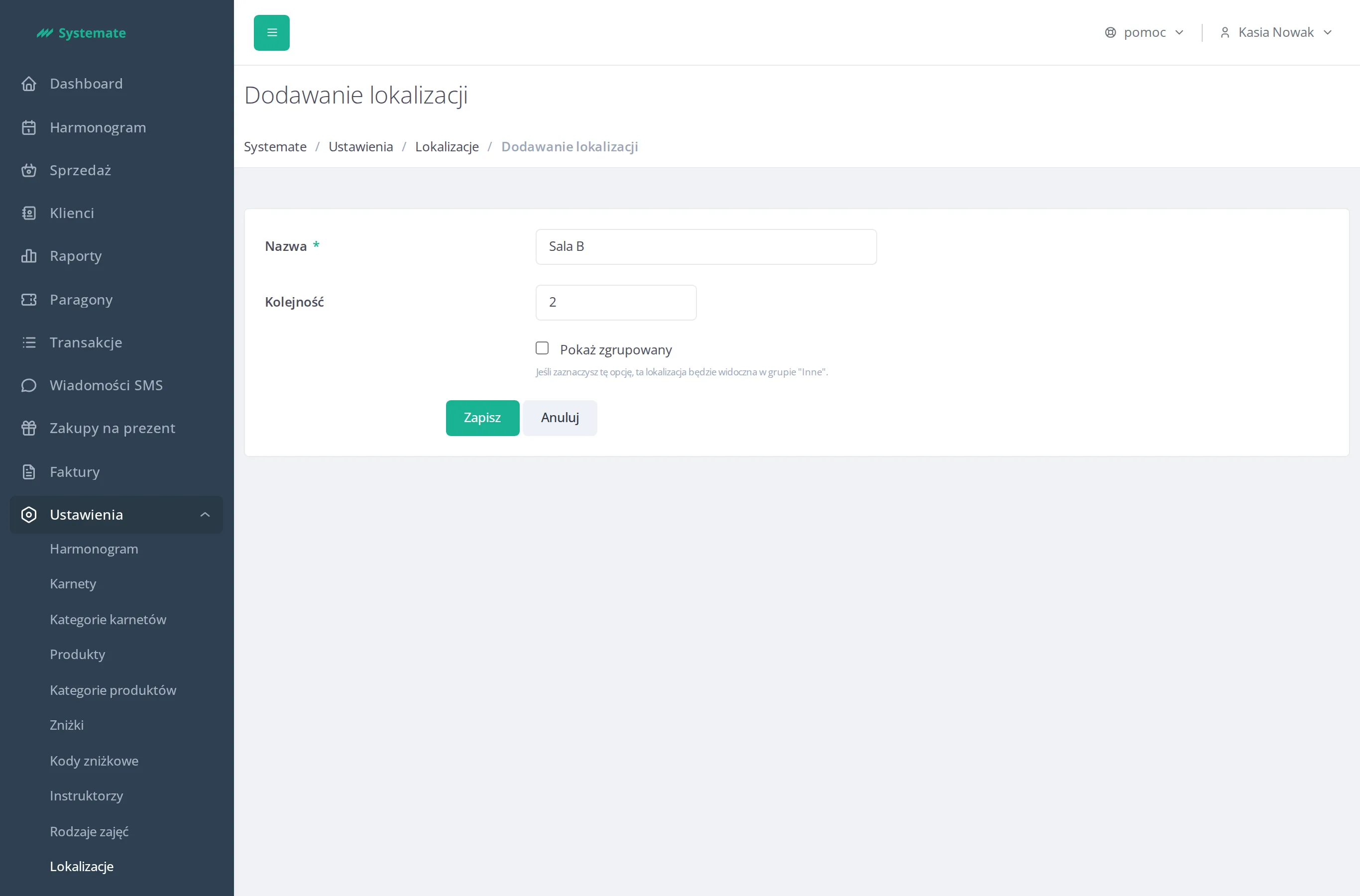 Location form in the settings