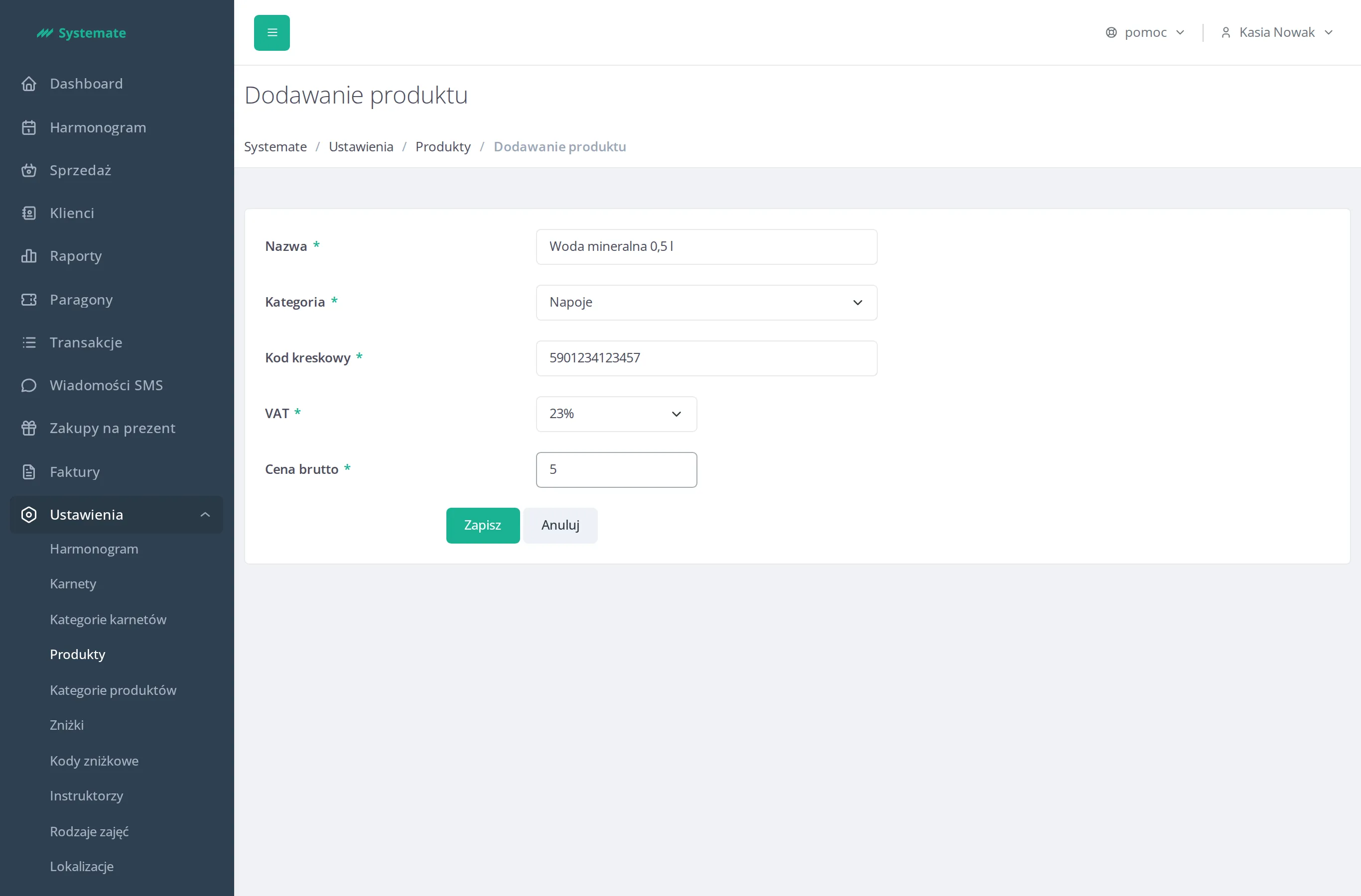 Article form in the settings