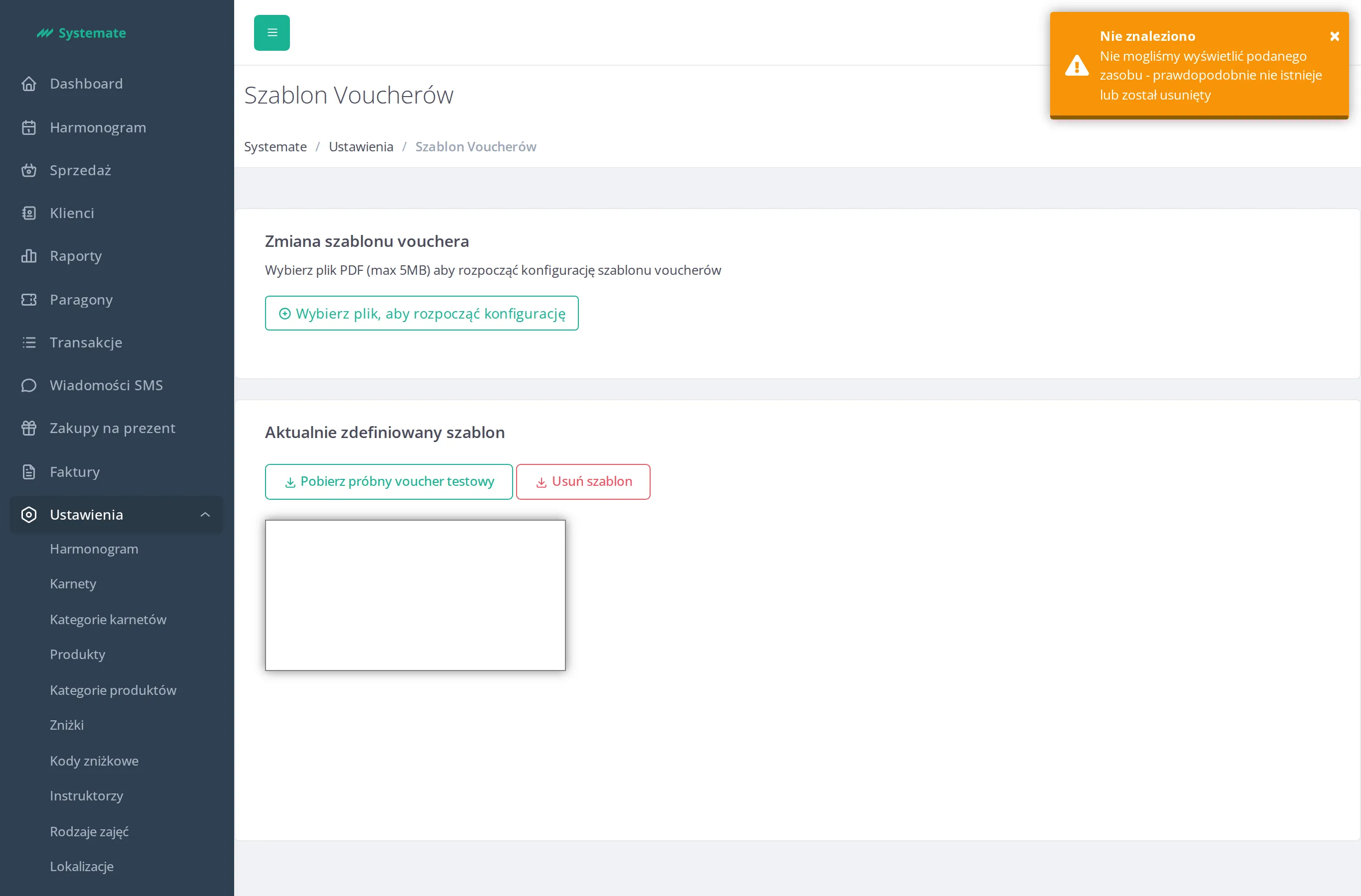 Voucher template editor with the uploaded PDF