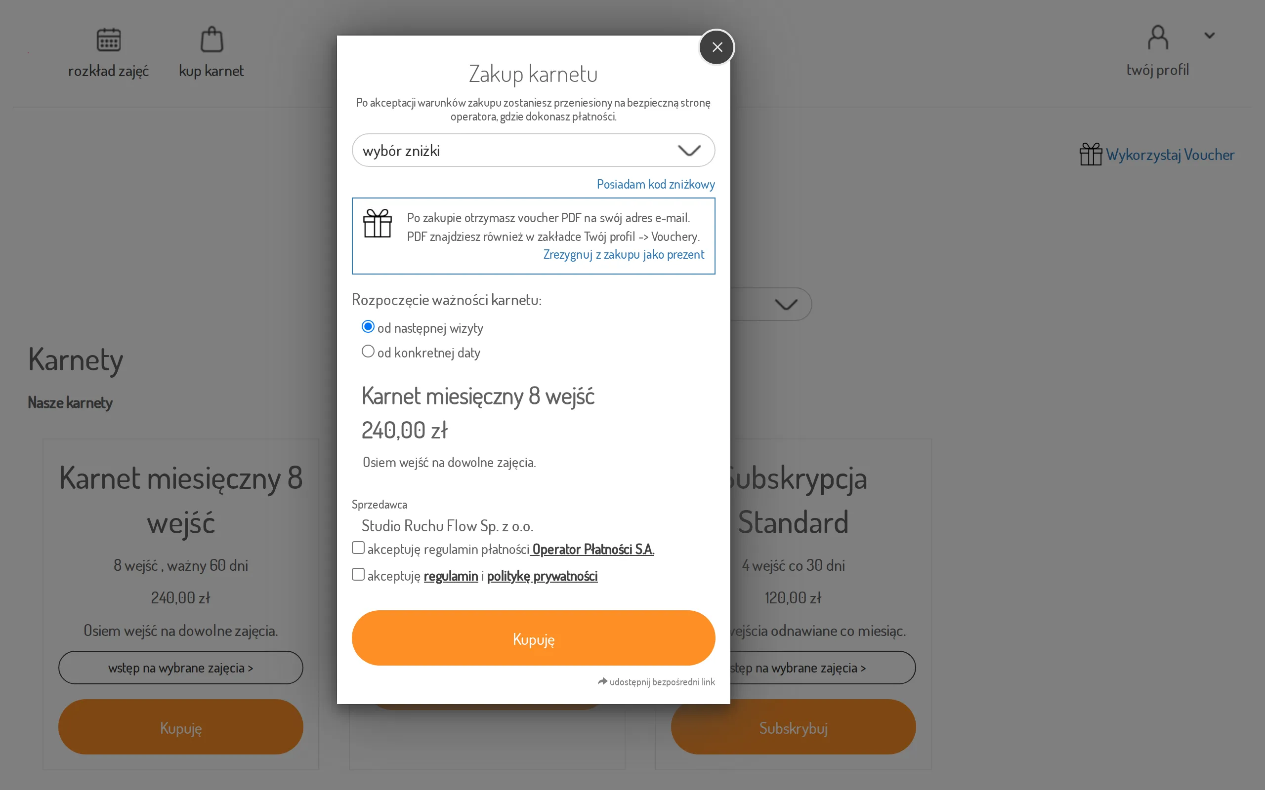 Pass purchase dialog in gift mode