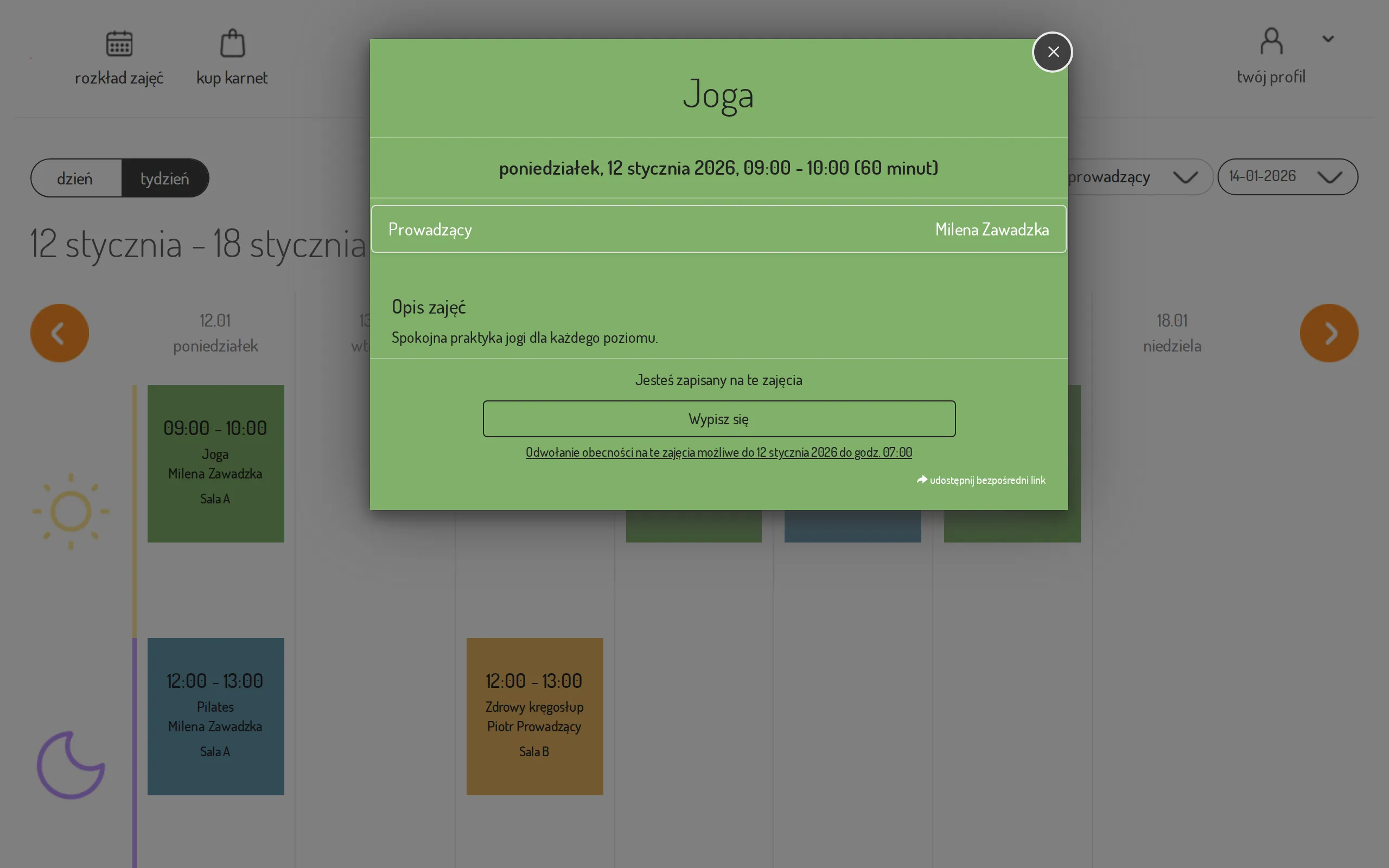Class details with the sign-out button