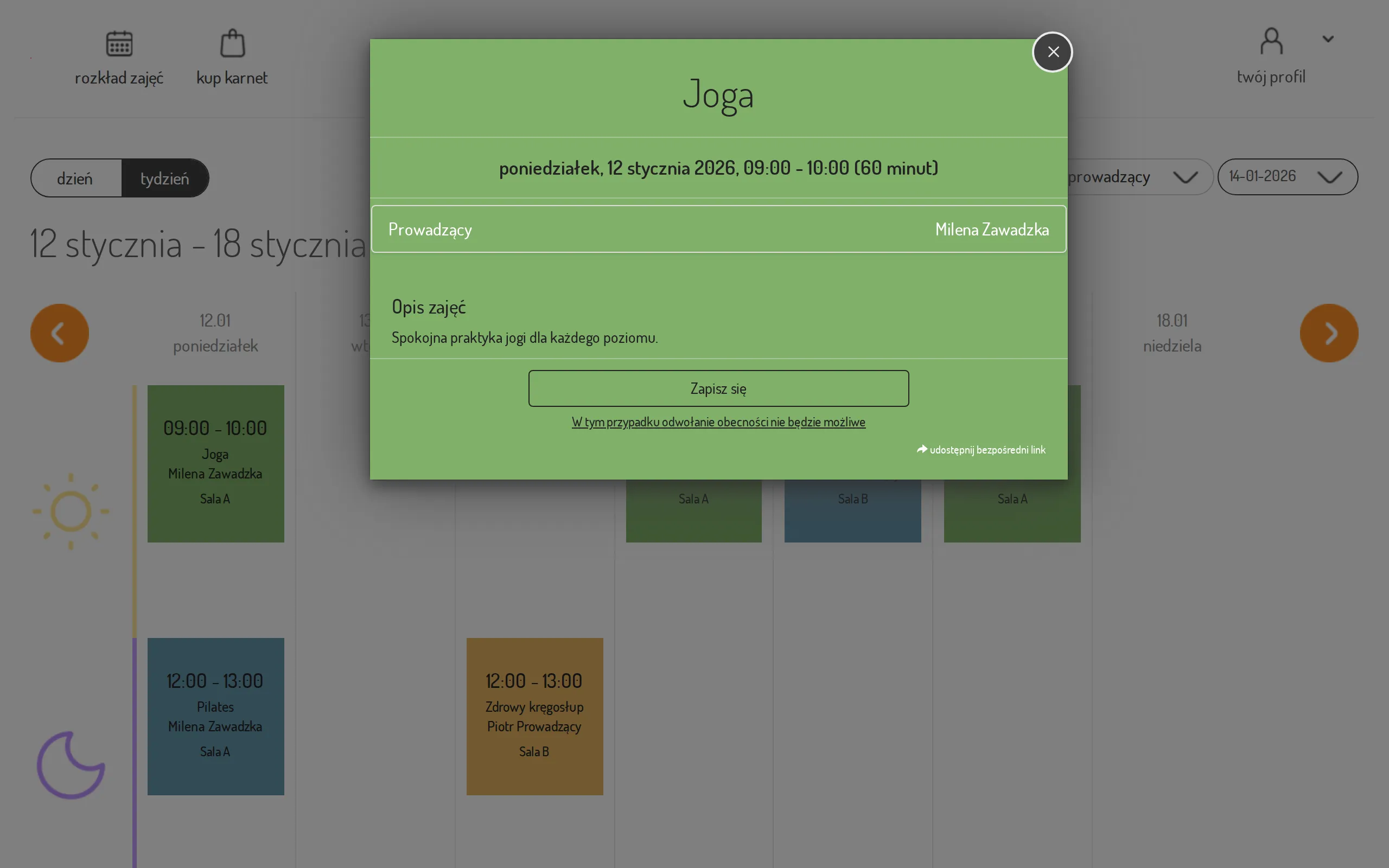 Class details with the sign-up button
