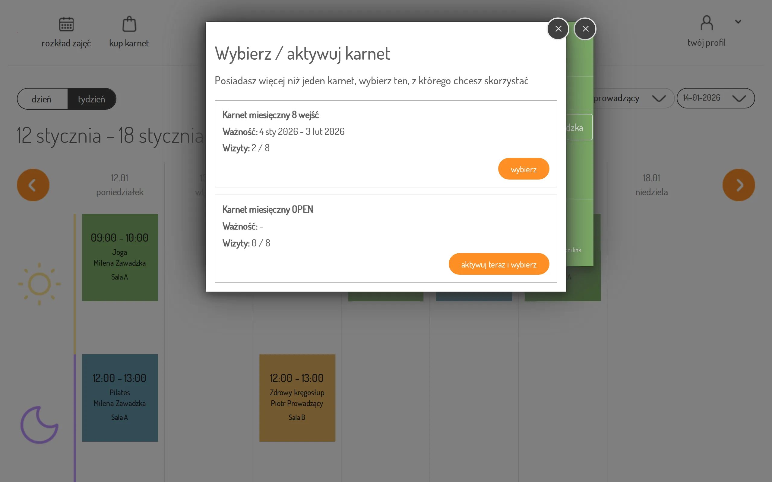 Pass selection dialog